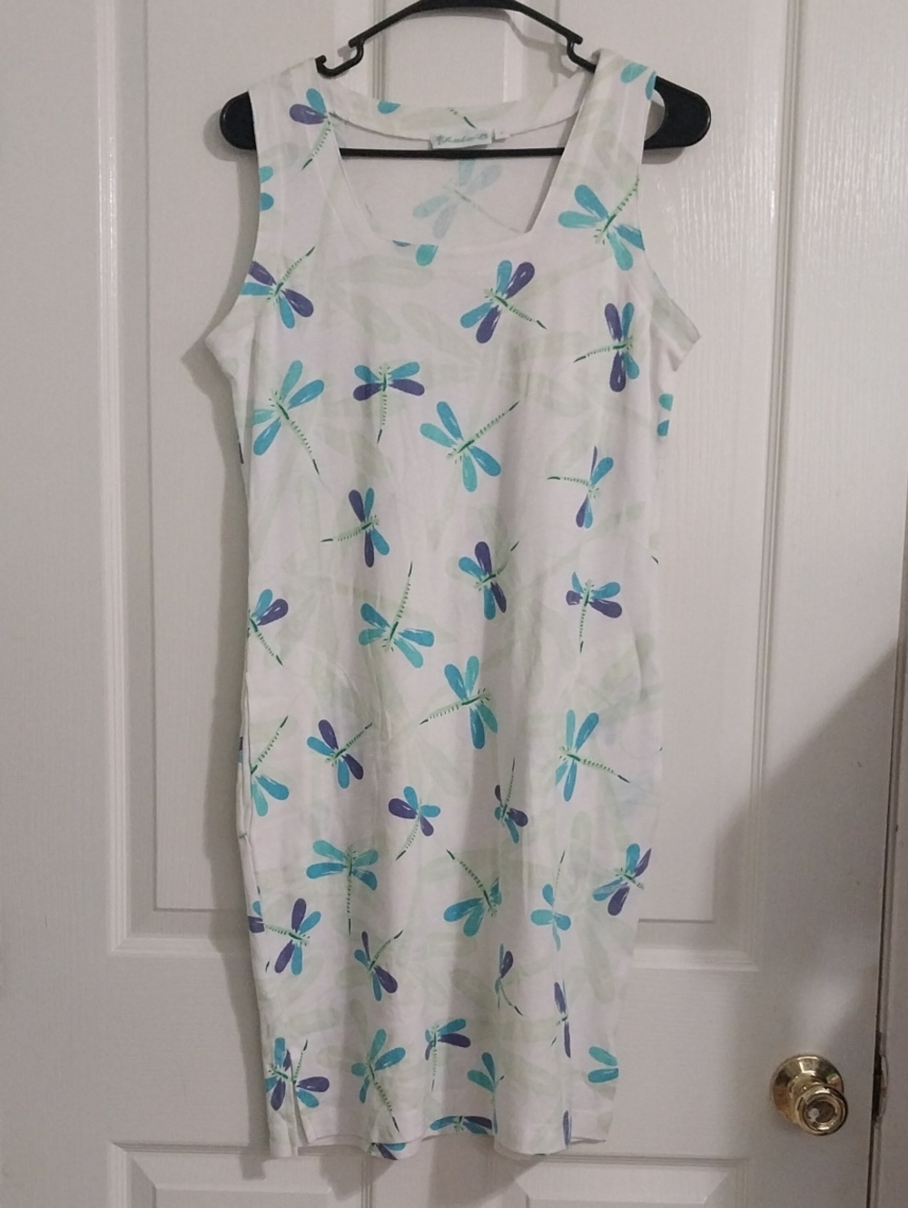 Lulu-B Small White Midi Tank Dress with Blue & Purple Dragonfly Print